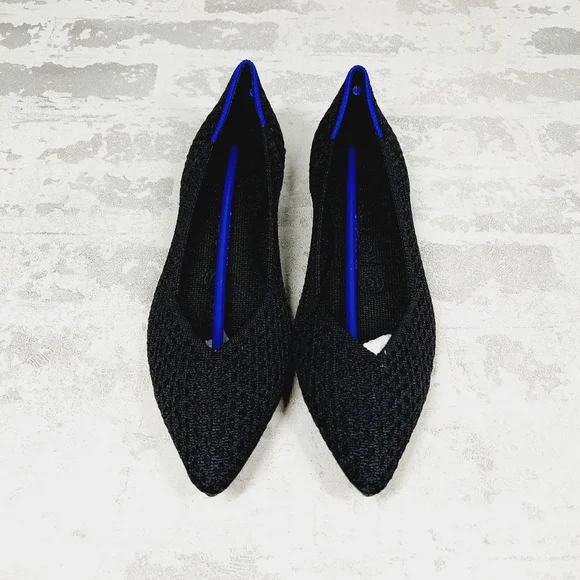 New Rothy's The Flat Black Knit Pointy Toe Slip On Loafers W1017